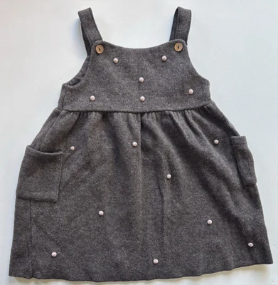 ZARA KIDS платье девочек шерсти общий свитер теплый PomPom - размер 4-5 110 коричневый розовый - Изображение 1 из 4