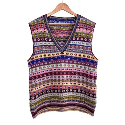 Hand Knitted Kaffe Fassett Sweater Vest UK 14-16 Fair Isle Wool V-Neck Vintage - Image 1 of 4