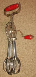 Vintage Red Handle Blue Whirl Stainless Steel Egg Beater Hand Mixer - Picture 1 of 6