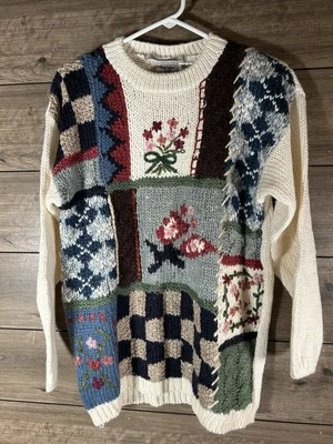 Suéter Cottagecore Abuela Coqueta Años 90 Floral Tejido a Mano Colorido Talla M De Colección Foto 1 de 4