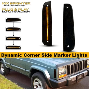 For 1997-2001 Jeep Cherokee Dynamic Amber Corner Parking Side Marker Lights x2 - Picture 1 of 10