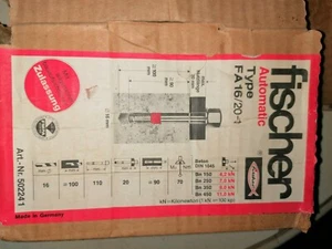 10 St. Schwerlastdübel Fischer Automatic Typ FA16/20-1, Beton Anker,1VPE - Bild 1 von 2