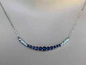 3 Ct Round Cut Lab Created Blue Sapphire Necklace 18" In 14K White Gold Plated - Picture 1 of 9