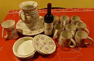 COMPLETO CERAMICHE ETRURIA PERUGIA DIPINTO A MANO 12 PEZZI - Foto 1 di 4