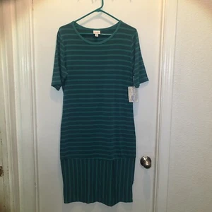 Abito Julia LuLaRoe turchese blu acqua righe manica corta taglia XL comodo nuovo con etichette - Foto 1 di 6