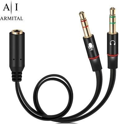 Adattatore Cavo Sdoppiatore Jack 3.5mm Audio Y 2 Maschi 1 Femmina PC Cuffie Mic - Immagine 1 di 4