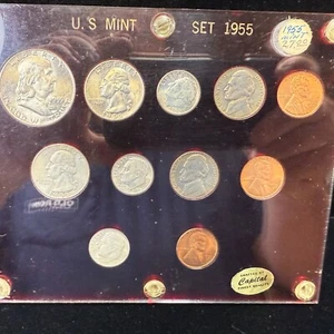 1955 UNITED STATES MINT SET IN RED CAPITAL PLASTIC 11 COINS TOTAL NO RESERVE - Picture 1 of 9