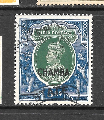1942-47 CHAMBA, SG104 CAT £700 FINE USED,5 RUPEE, KGVI,INDIA INDIAN STATES=2 Cover
