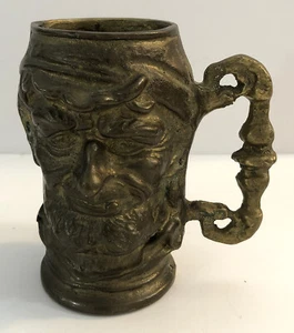 Heavy Brass Tankard Toby Mug Man Smoking Vintage - Picture 1 of 4