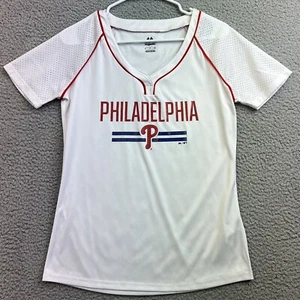 Philadelphia Phillies Women's White Play Calling Raglan V-Neck T-Shirt Sz Small - Picture 1 of 6