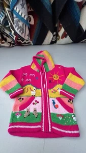Kids Ethic Alpaca Cotton Knit Handmade In Ecuador Zip Hood Sweater Jacket Size 5 - Picture 1 of 5