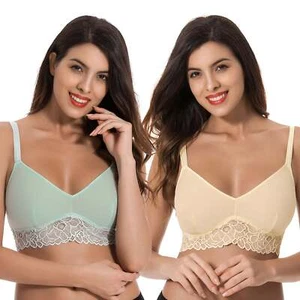 Plus Size Plunge ungefütterter Bralette mit Blumenspitze - 2er Pack - Bild 1 von 6