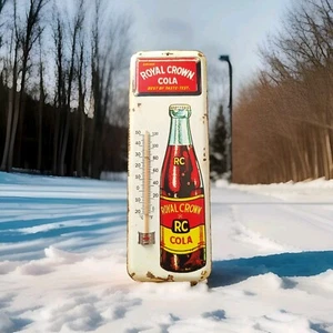 Vintage ROYAL CROWN COLA Thermometer Tin merchandise 40'S-60'S No Porcelain - Picture 1 of 18