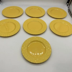 Set Of 7 Pagnossin Yellow Basketweave 8 5/8" Wide Salad Plates - Picture 1 of 6