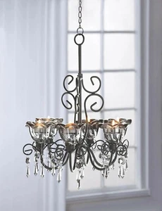Black Hanging Baroque Crystals Chandelier Candle Holder Light Sconce Home Decor - Picture 1 of 3