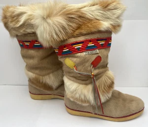 Vtg Technica Ski Boots Size 8.5 Tan Goat Fur Lining Trim Womens Size 8/39 Italy - Picture 1 of 24