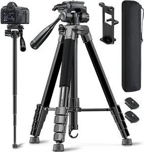73" Camera Tripod and Monopod, Professional Aluminum Tripod Stand for Mirrorless - Picture 1 of 3