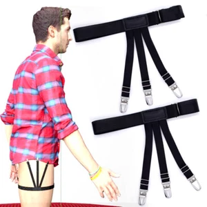 1 Pair Men's Shirt Stay Holder Elastic Garter Belt Suspender Locking Clamp Black - Picture 1 of 7