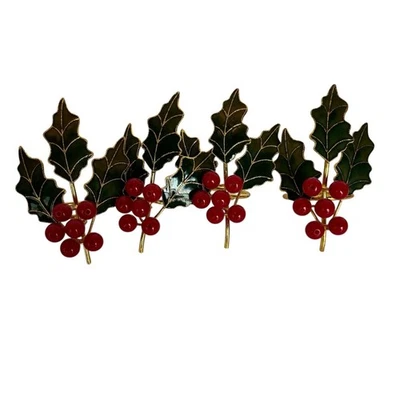 Williams Sonoma Servilleteros Anillos Navidad Cloisonne Holly Berry Tono Dorado Juego De 4 Foto 1 de 4