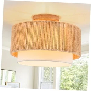 12'' Rattan Flush Mount Ceiling Light Fixture,2-Tier Drum Small Ceiling Gold - Picture 1 of 8