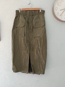 ZARA PATENT FAUX LEATHER MIDI SKIRT Size L - Picture 1 of 4