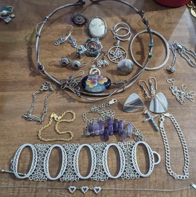 Hermoso lote de joyas de plata de ley de 250 gramos. Lote de joyas ponibles. Foto 1 de 4