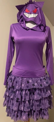 POKEMON Girls Youth Gengar Purple Hoodie Dress Halloween Costume - Sz Large - Image 1 of 4