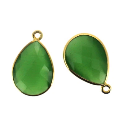 Gemstone Pendant-Gold Plated 13x18mm Faceted Pear Shape-Green Monalisa (2 Pcs) - Image 1 of 3