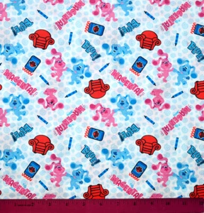 Blue's Clues Fabric - HALF YARD 100% Cotton Quilting Chair Notepad White Magenta - Picture 1 of 1
