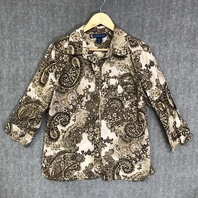 Karen Scott Shirt Womens Large Brown Blouse Top Tunic Button 3/4 Slit Sleeve - Image 1 of 4