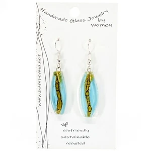 Pendientes Gancho Surf Ovalados Hechos a Mano Vidrio Fundido Reciclado Azul y Marrón Hechos en Ecuador - Imagen 1 de 3