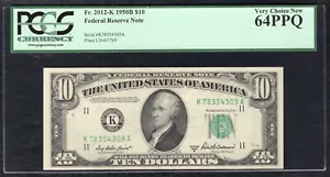 FR. 2012-K 1950-B $10 FRN FEDERAL RESERVE NOTE DALLAS, TX PCGS UNC-64PPQ (C) - Picture 1 of 2
