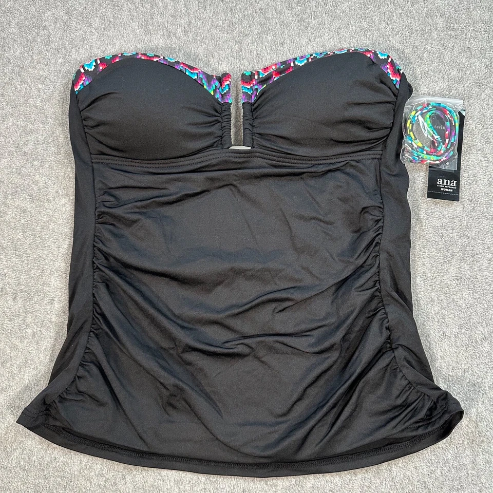 A.N.A. Tankini Top de Natación Para Mujer 8 Negro Multicolor Correas Extraíbles Acolchado Nuevo Foto 1 de 4