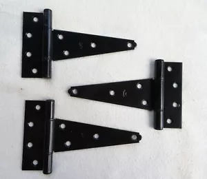 3 Black HD 6" T Strap Hinges Fence Gate Hinge Barn Shed Door - Picture 1 of 3