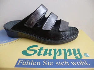 Stuppy Damen Pantolette Pantoletten Sandale Sandaletten Leder silber schwarz - Bild 1 von 8