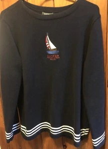 LAUREN RALPH LAUREN Est. 1967 Embroidered Sailboat Navy Blue Knit Sweater Size L - Picture 1 of 5