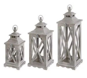 wood Lantern set of ( 3 pieces ) Distress Grey mango - Picture 1 of 3