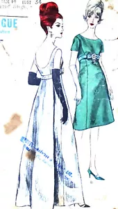 Vogue 5942 pattern, vintage 60s evening cocktail dress empire line scoop back - Picture 1 of 2