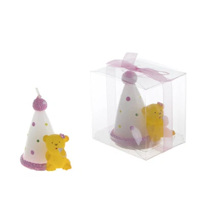 Mega Favors - Urso de pelúcia com vela cone de aniversário - Rosa, 12 peças - Imagem 1 de 3