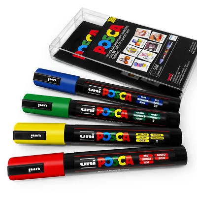 UNIBALL Uni Posca PC-5M Kunst Marker Farbstifte - Primäre Farben - 4 Set IN Plastik Etui