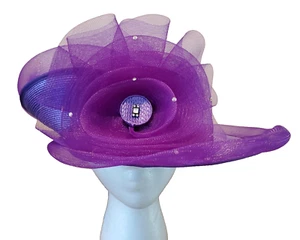 Vintage Designed by Sylvia New York St Louis Purple Straw Hat Large Bow NOS 21" - Picture 1 of 12
