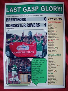 Brentford 0 Doncaster Rovers 1 - 2013 - Doncaster Promotion - Souvenir Print - Bild 1 von 1