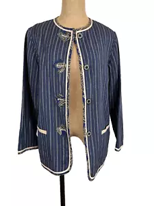 Koos of Course! Reversable Linen Blend Summer Jacket Blue Stripe & Taupe Size S - Picture 1 of 11