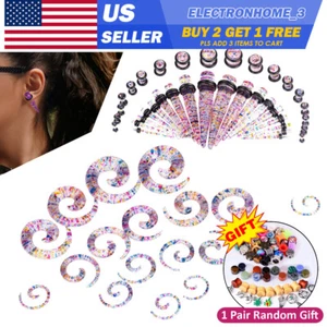 18-54Pcs Ear Stretching Kit Acrylic Spiral Taper Plug Ear Gauge Piercing 14G-00G - Picture 1 of 9