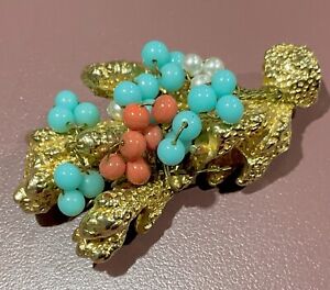 Fantastic Signed Castlecliff Brooch Larry Vrba Turquoise Coral Ocean Theme