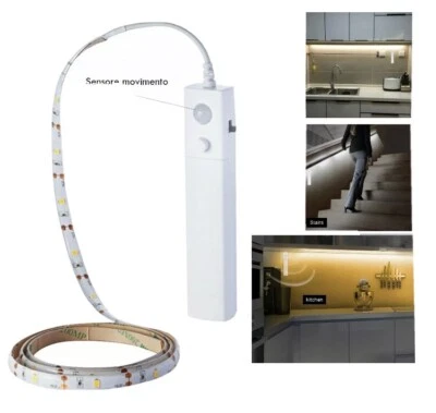 Striscia LED A Batteria Con Sensore Movimento Luce Per Armadio Mobili Cucina - Immagine 1 di 3