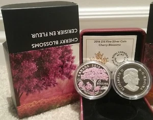 Cherry Blossoms Celebration Spring $15 2016 3/4OZ Pure Silver Proof Canada Coin - Imagen 1 de 5