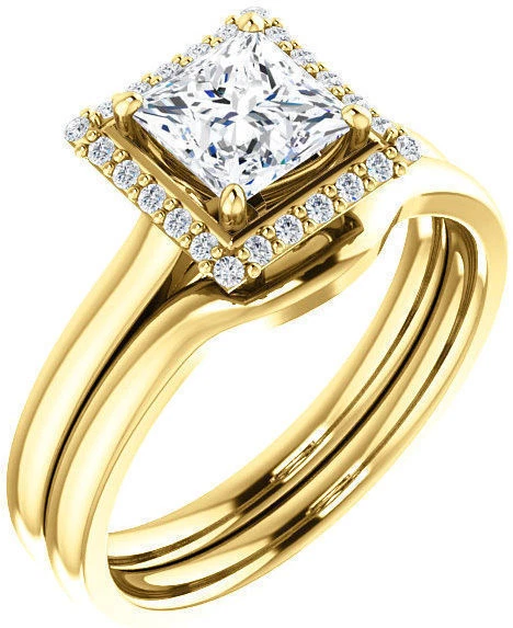 Anillo de compromiso de boda de oro amarillo de 14 k con halo de diamantes y princesa de 1,13 quilates Foto 1 de 1