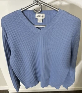 Maglione uomo Alfani scollo a V a costine blu 100% cotone, business casual, vacanze - Foto 1 di 10