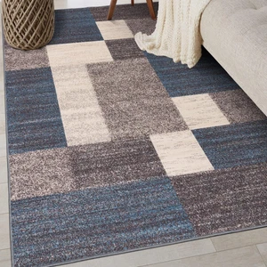 Rugshop Modern Boxes Design Non-Slip Area Rug 3'3" x 5' Blue - Picture 1 of 7